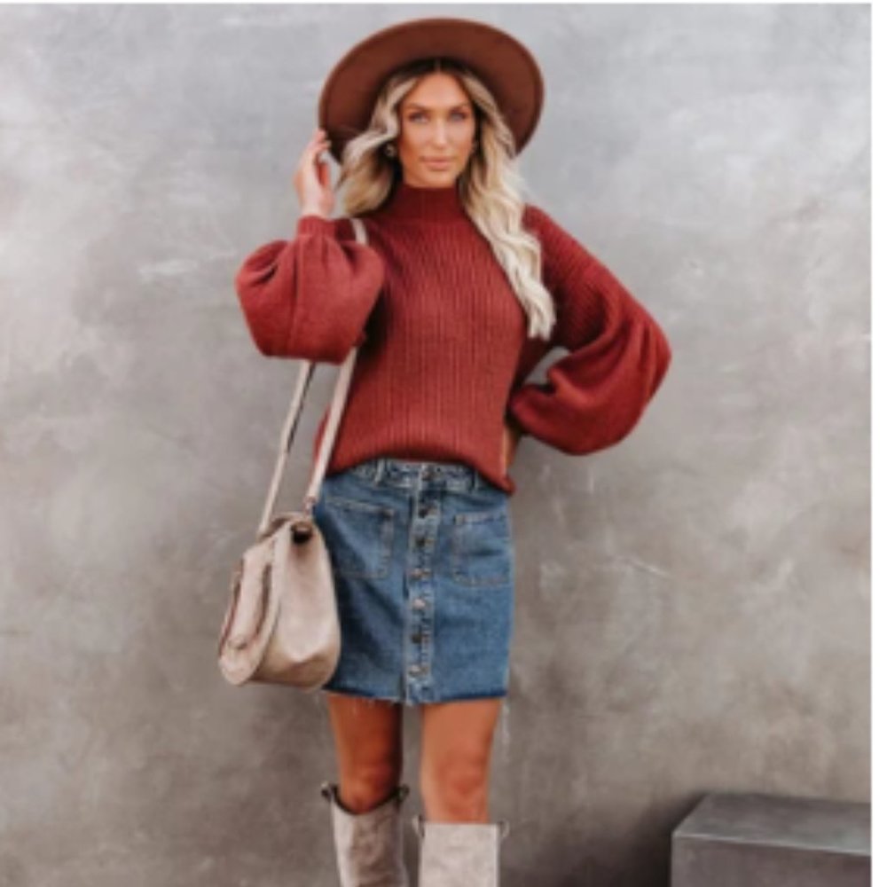 BOZENKA Ribbed Mock Neck Sweater